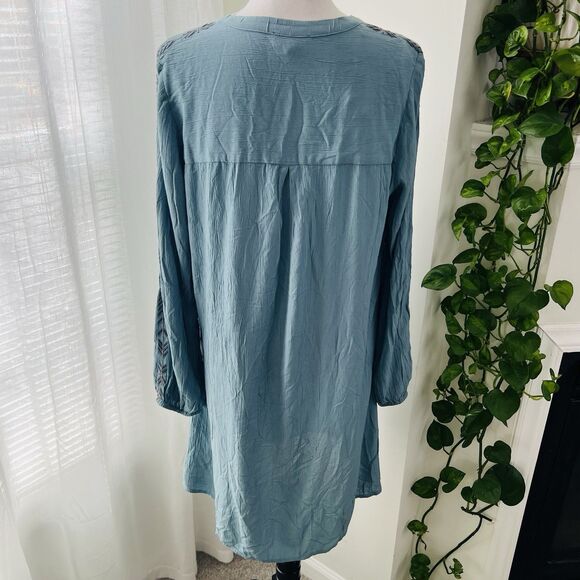 Jessica Simpson Blue Embroidered Boho Hippie Flowy Soft Comfy Dress - Large - Picture 7 of 9